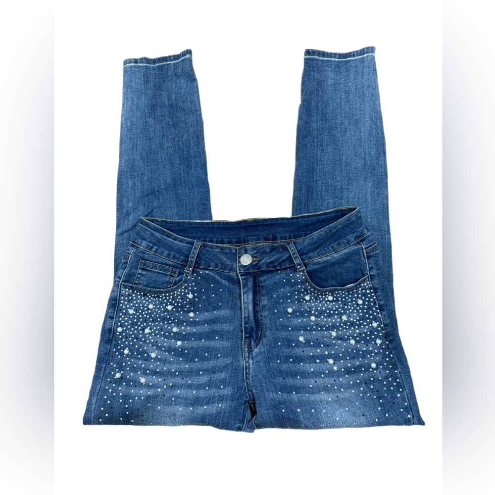 Vocal Size Large 28” Waist Women’s Rhinestone Pearls Bedazzled Jeans Denim Jean